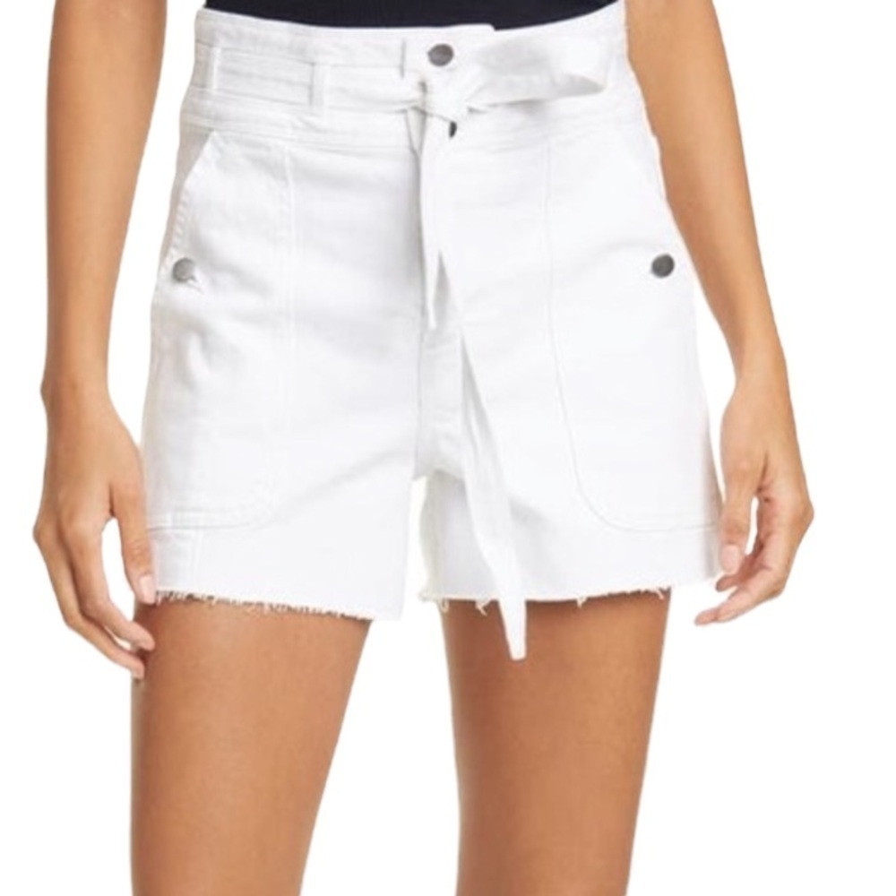 FRAME LE BRIGETTE TRIPLE TIE WAIST DENIM SHORTS IN WHITE - Picture 2 of 7